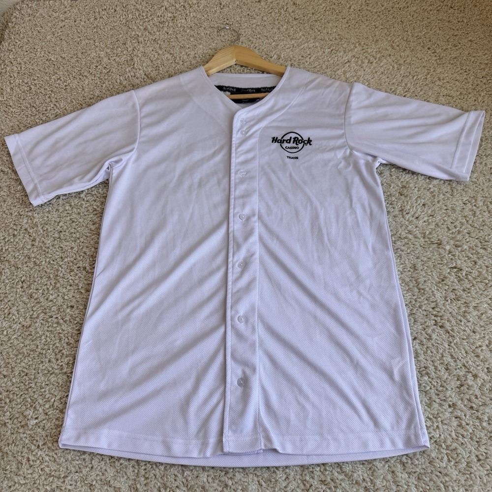 Hard Rock Casino Tejon Mens Medium White Baseball Jersey Button Front